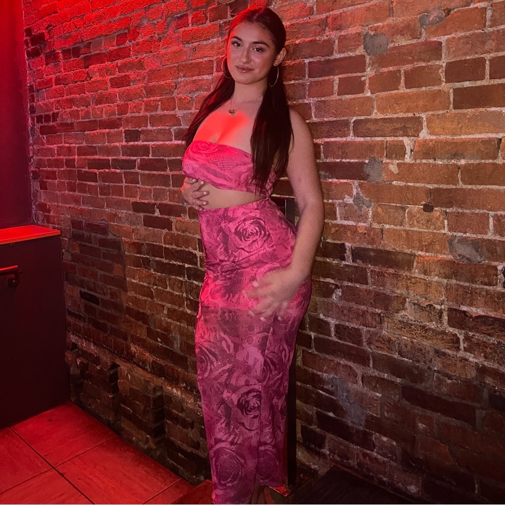 two piece pink rose matching set